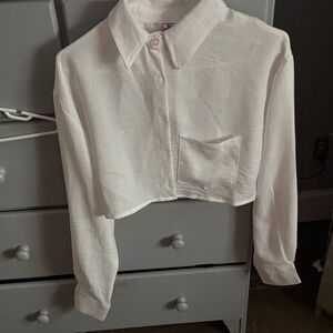 White Cropped Button-Up Shirt